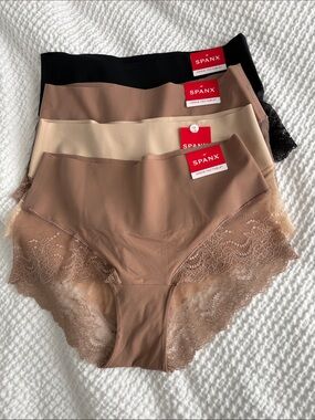 SPANX Lace-Trim High-Waist Briefs - Black, Mocha, Nude, Beige